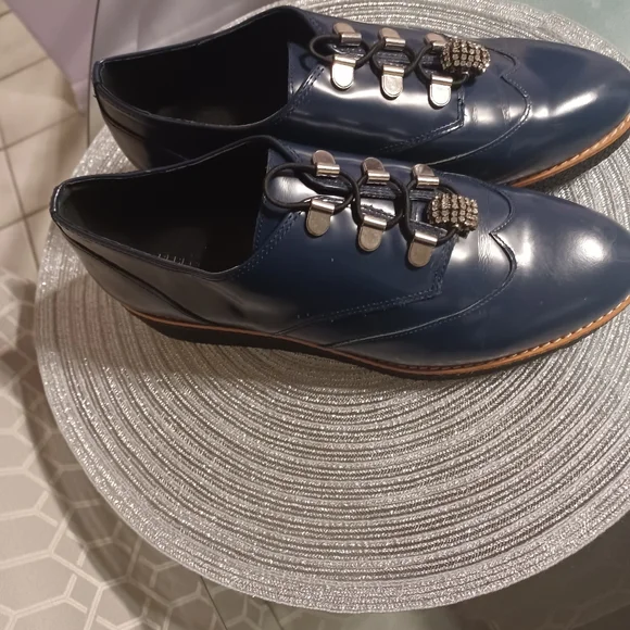 Rebecca minkoff navy leather oxfords sz 9.5 - Picture 2 of 3